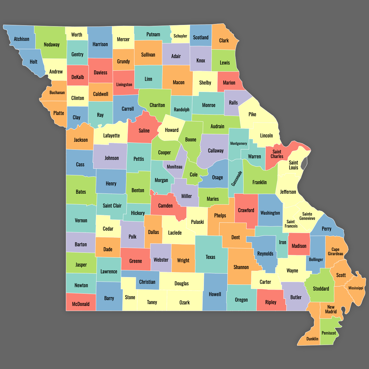 Custom Map of Missouri Counties With Labels