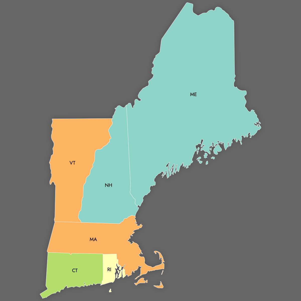 Custom Map of New England States With Labels