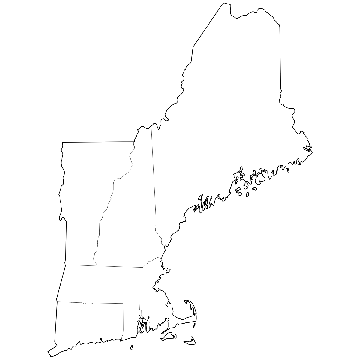 Outlined Map of New England States