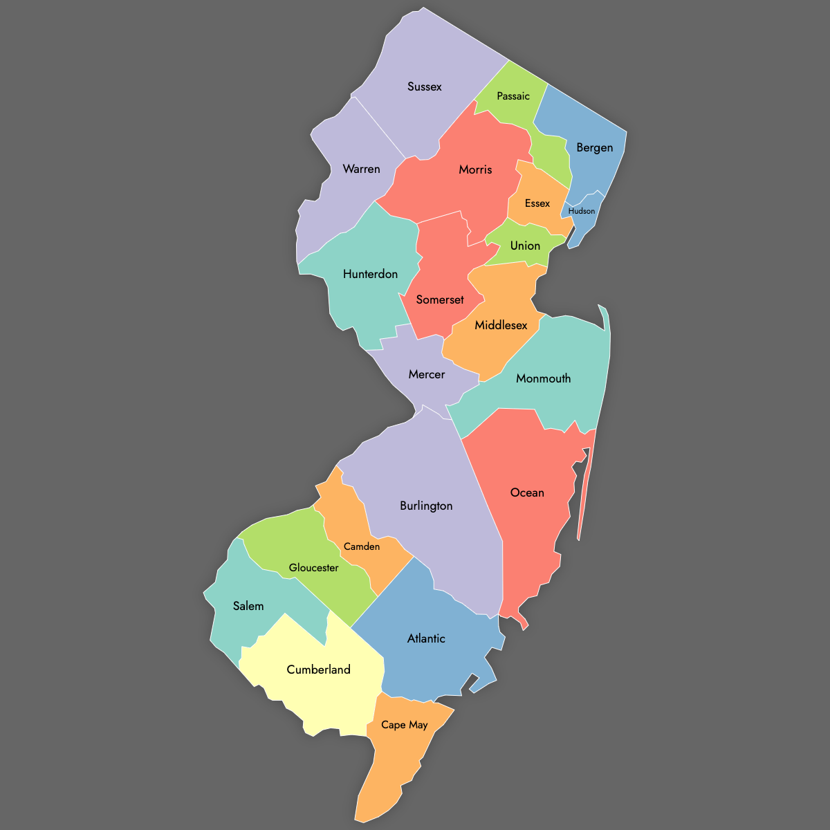 Custom Map of New Jersey Counties With Labels