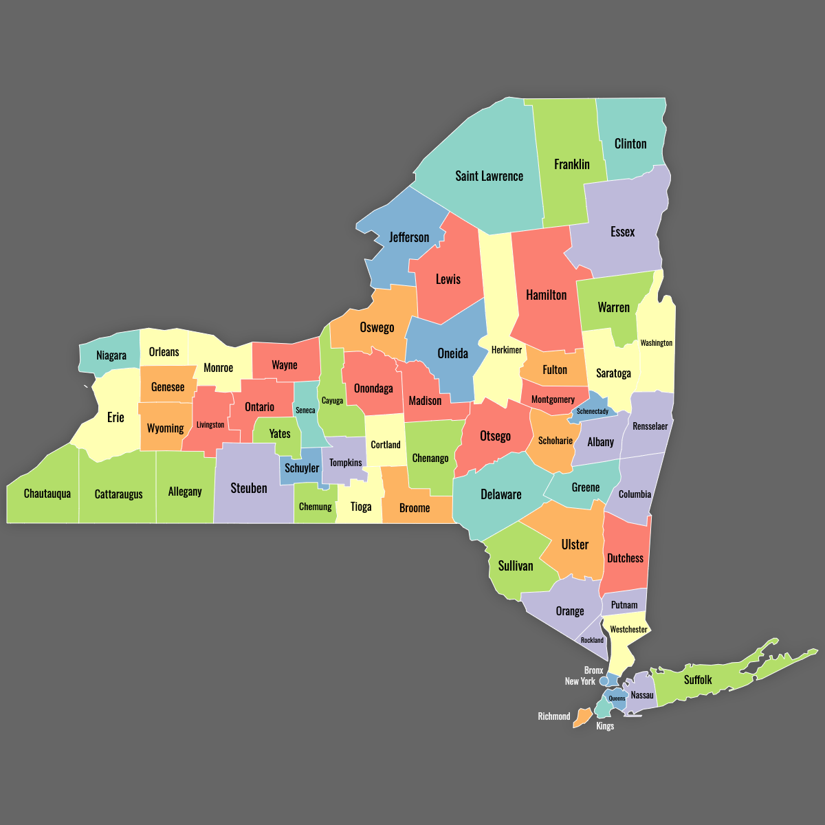 Custom Map of New York Counties With Labels