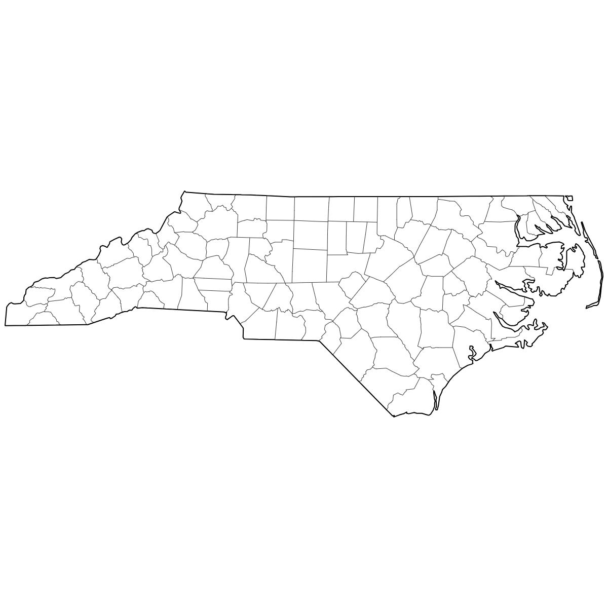Outlined Map of North Carolina Counties