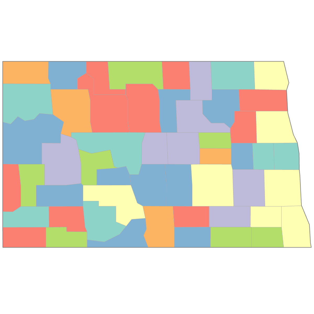Colored Map of North Dakota Counties