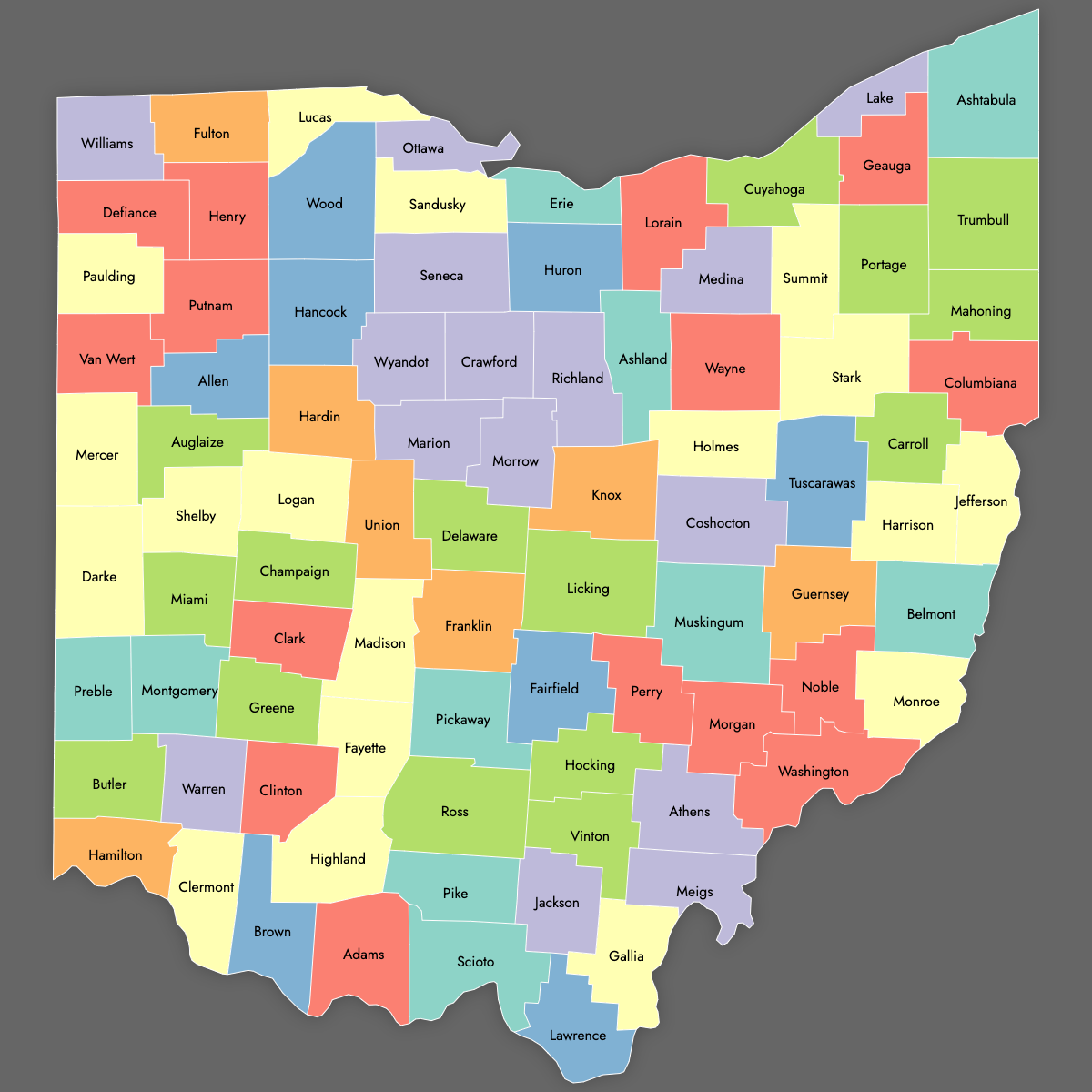 Custom Map of Ohio Counties With Labels