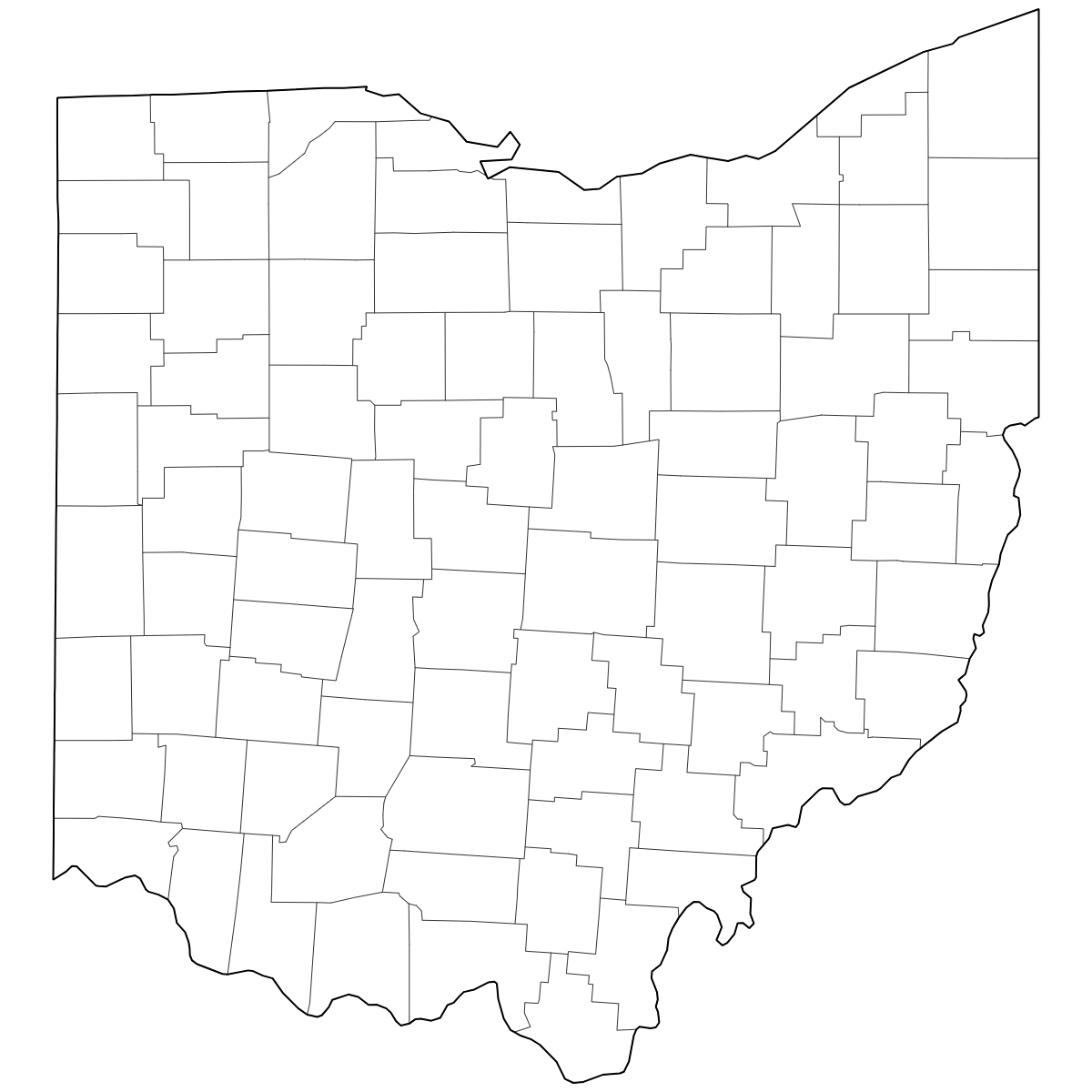 Outlined Map of Ohio Counties