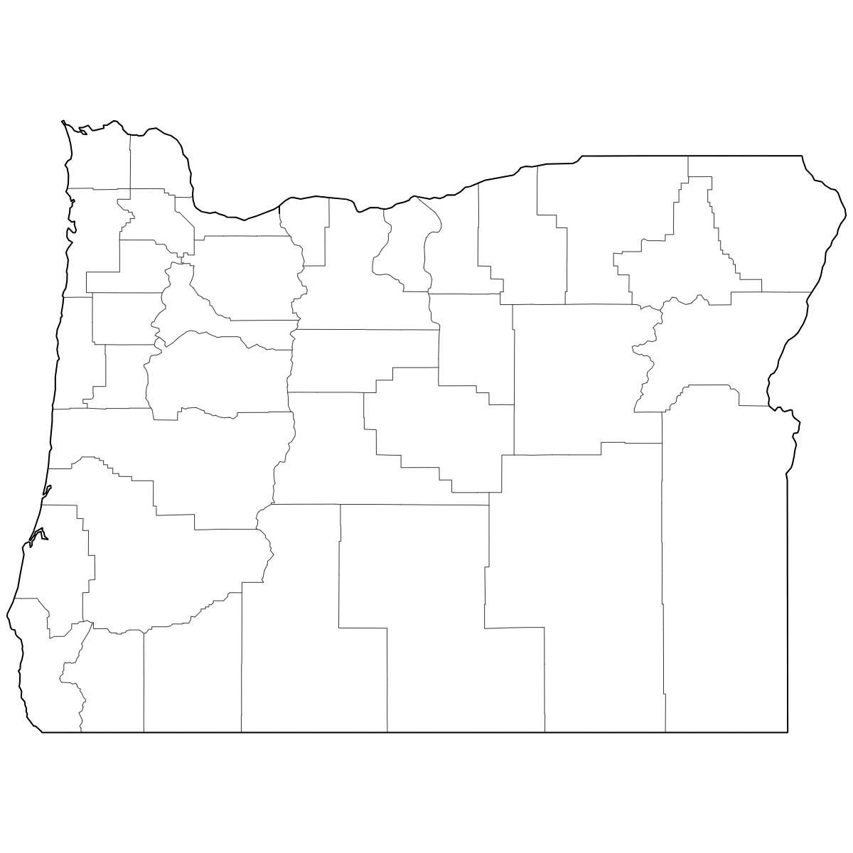 Outlined Map of Oregon Counties