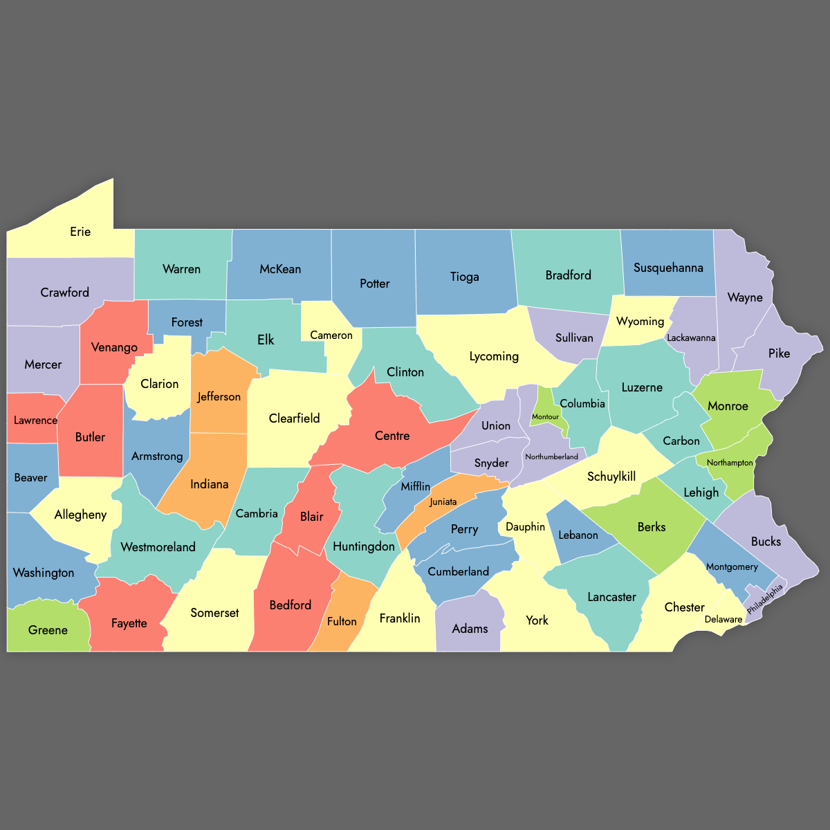 Custom Map of Pennsylvania Counties With Labels