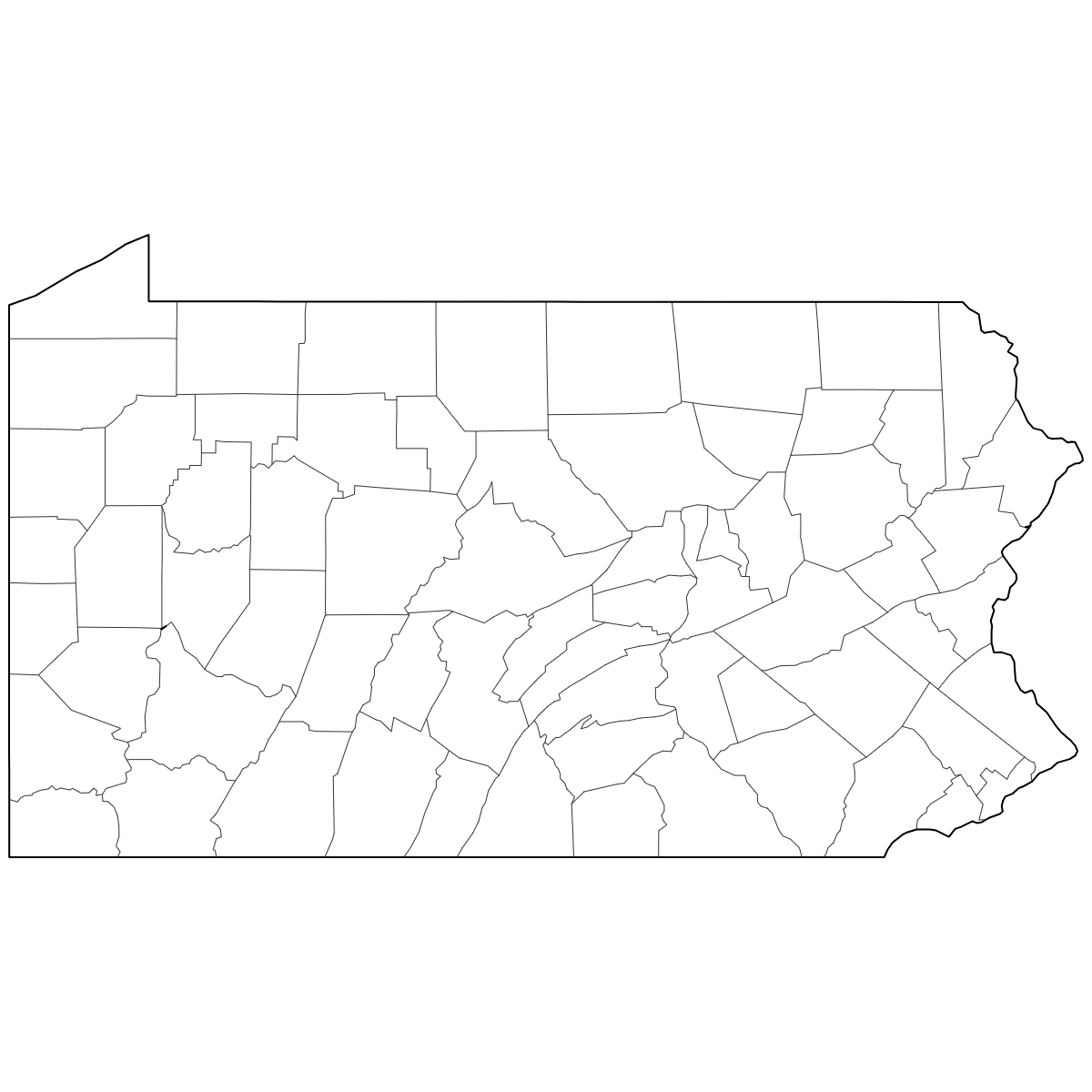 Outlined Map of Pennsylvania Counties