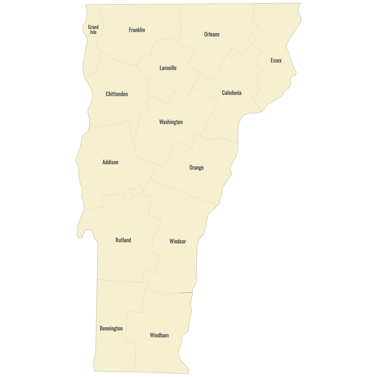 Blank Map of Vermont Counties With Labels