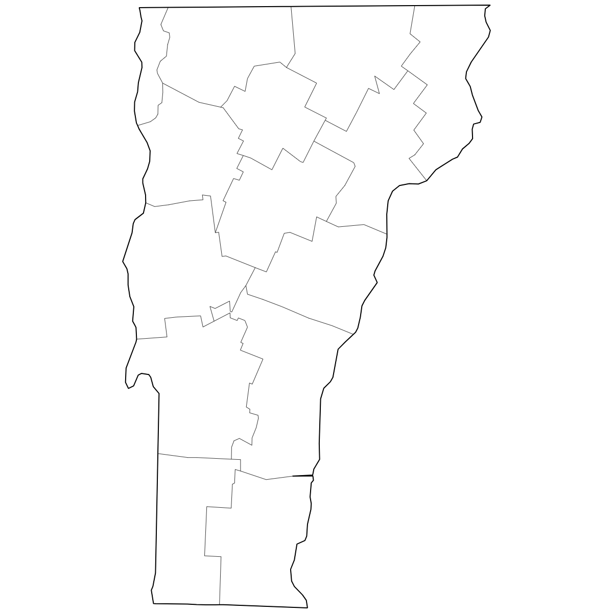 Outlined Map of Vermont Counties