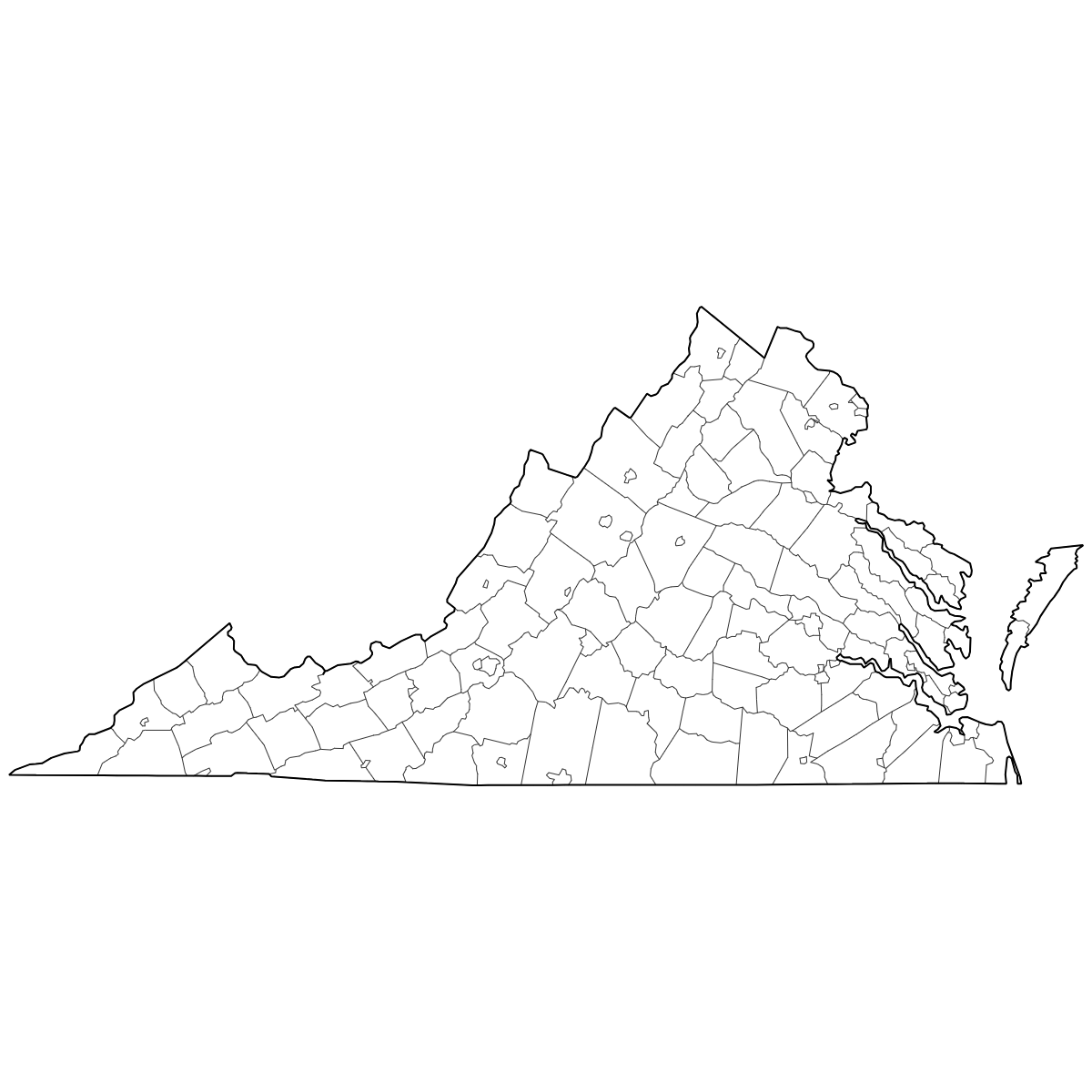 Outlined Map of Virginia Counties