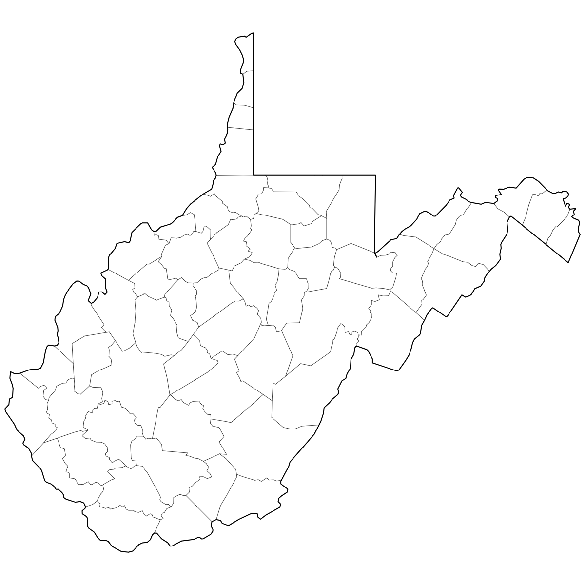 Outlined Map of West Virginia Counties