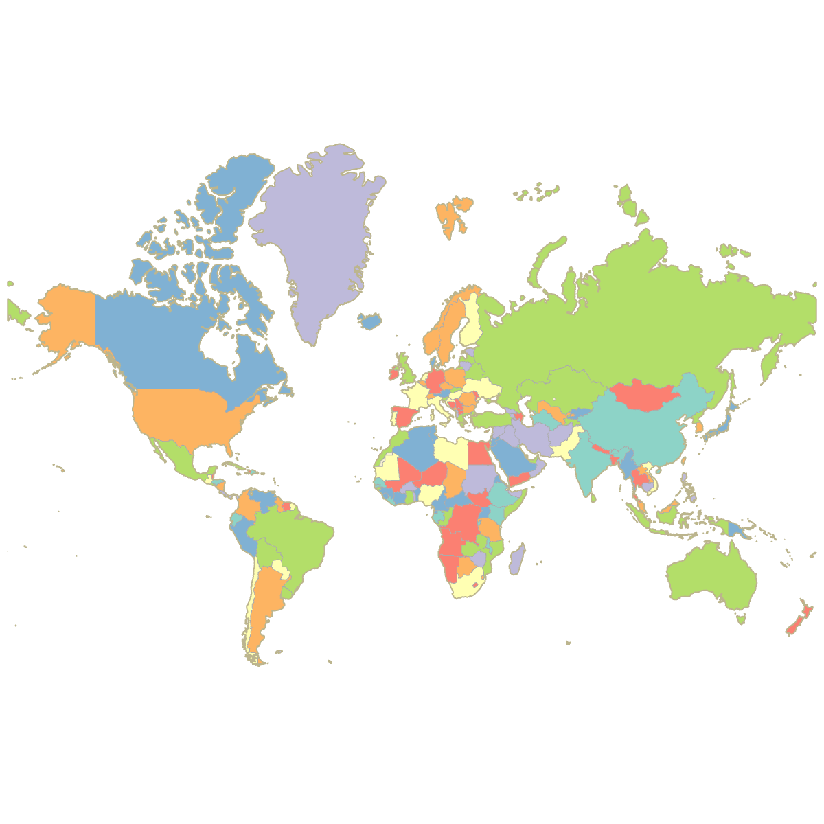 Colored Map of the World